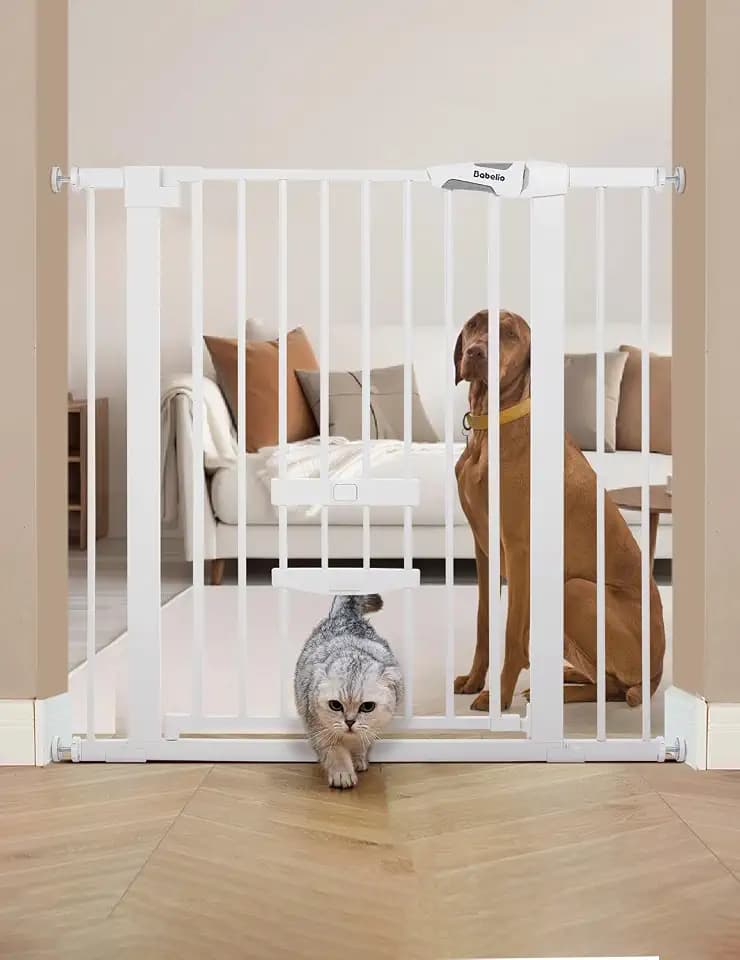 Babelio 36" Tall Pet Gate with Cat Door, CatPrivilege II, 29-40", White