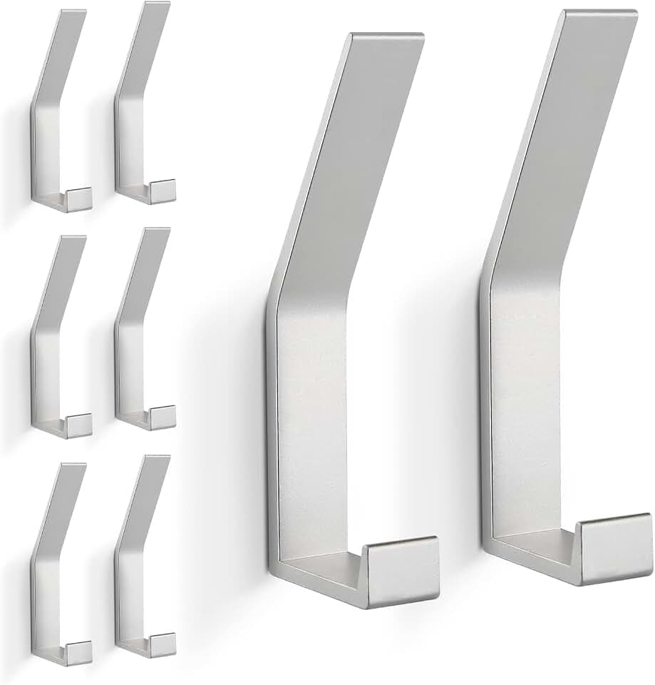 Kleiderhaken 8 Stück, Handtuchhaken zum Bohren(Schrauben unsichtbar!), Garderobenhaken Wand Moderne Garderobenleiste für Jacken, Mäntel, Kleidung, Schals, Handtaschen und Mehr (Silber)
