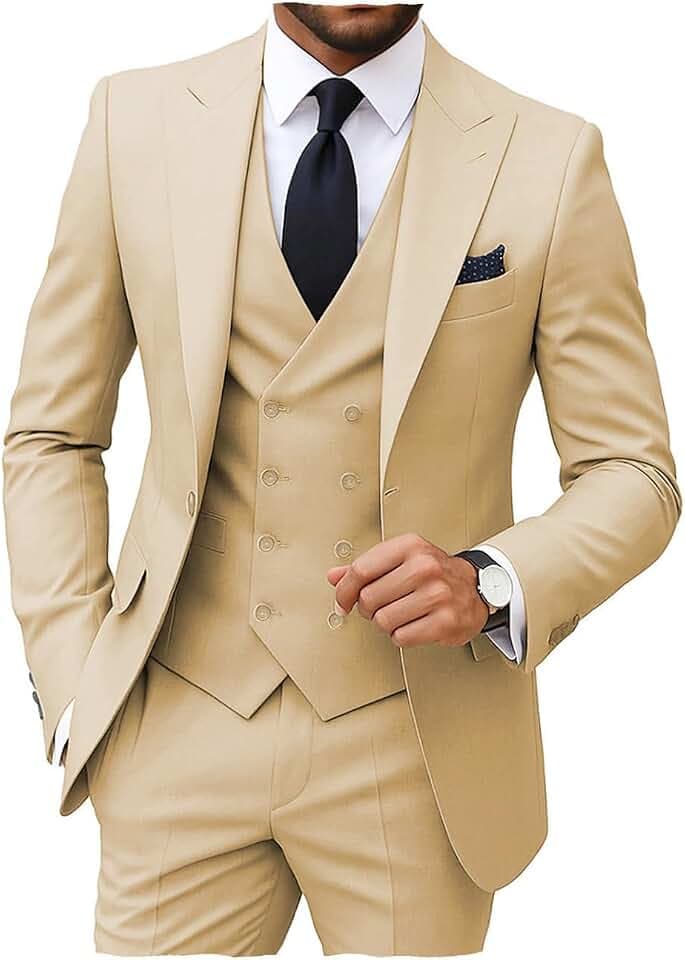 MoranX Men's Suits Regular Fit 3 Pieces Double Breasted Formal Business Tuxedos Blazer Vest Pants for Wedding Grooms
