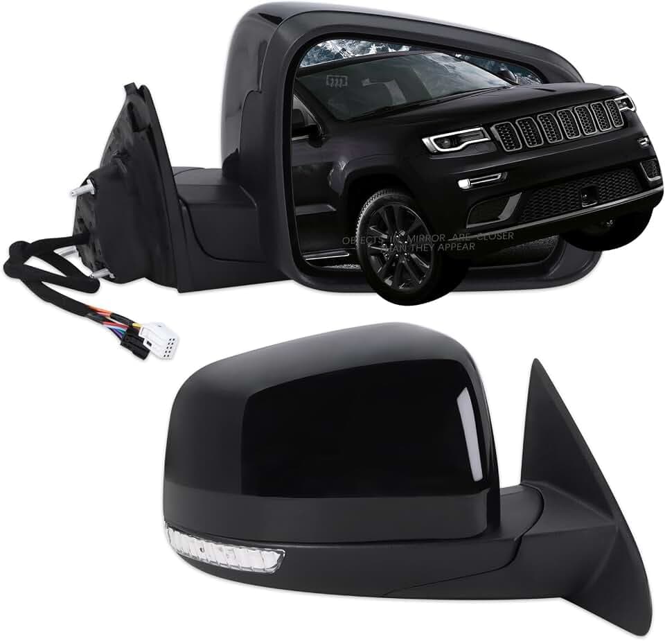 Right Passenger Side Mirror Compatible With 2011-2016 Jeep Grand Cherokee With Manual Folding Power Glass Heated Turn Signal Mirror Memory Black Replace#57010704AJ(11Pins)