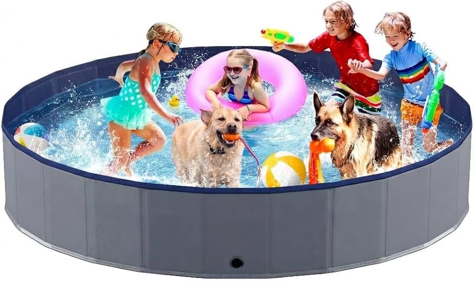 Niubya Foldable Dog Pool, Collapsible Plastic Dog Swimming Pool, 97x16in