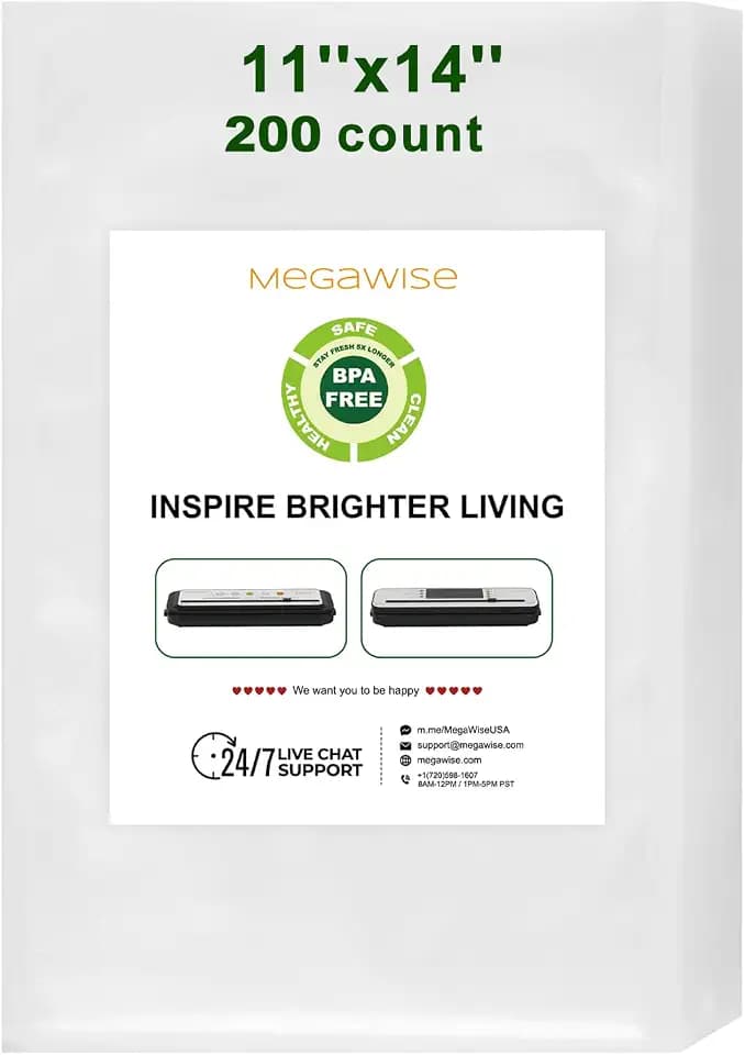 MEGAWISE Vacuum Sealer Bags 200 Count, BPA-Free Embossed Storage Bags