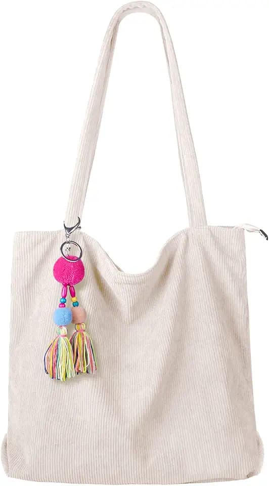 FITDON cord Tasche Damen Umhängetasche mit Reißverschluss, Groß Shopper Tasche Schultertaschen Tote Bag Handtasche