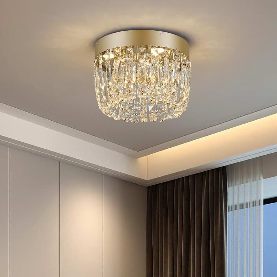 Deckrico Gold Kristall Deckenleuchte 30 cm Schlafzimmer Deckenlampe