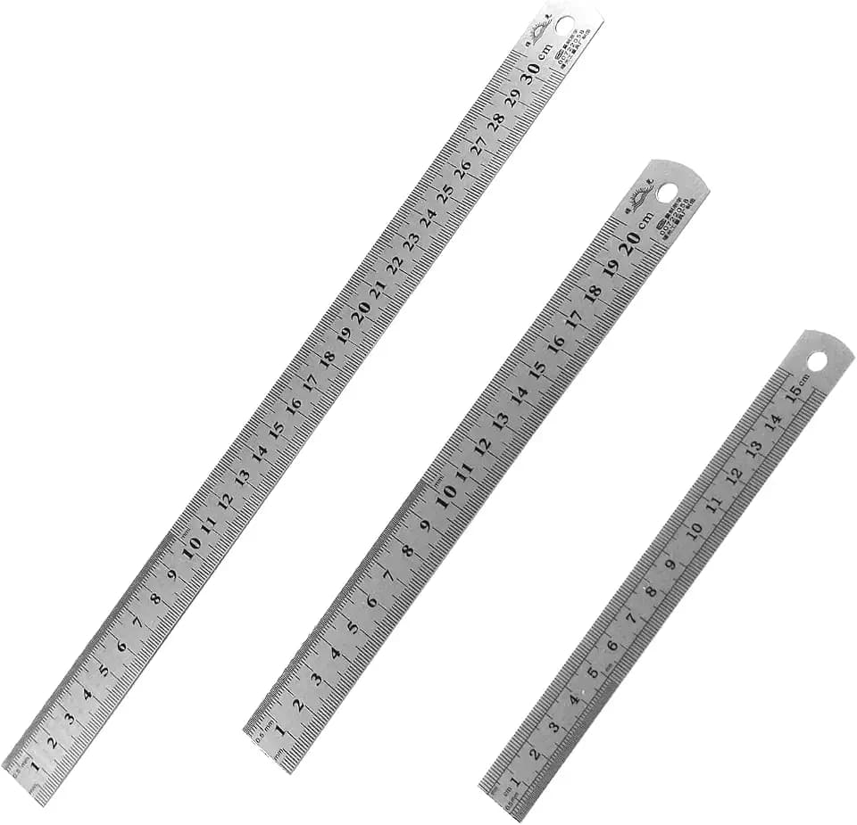 3 Stück Edelstahl Lineale, Metall Lineal Set 15/20/30cm, Stahlmaßstab Doppelseiten Skala Kante Zentimeter & Zoll Stahllineal Messwerkzeug Präzision Herrscher für Engineering Lehre Office Büro Schule