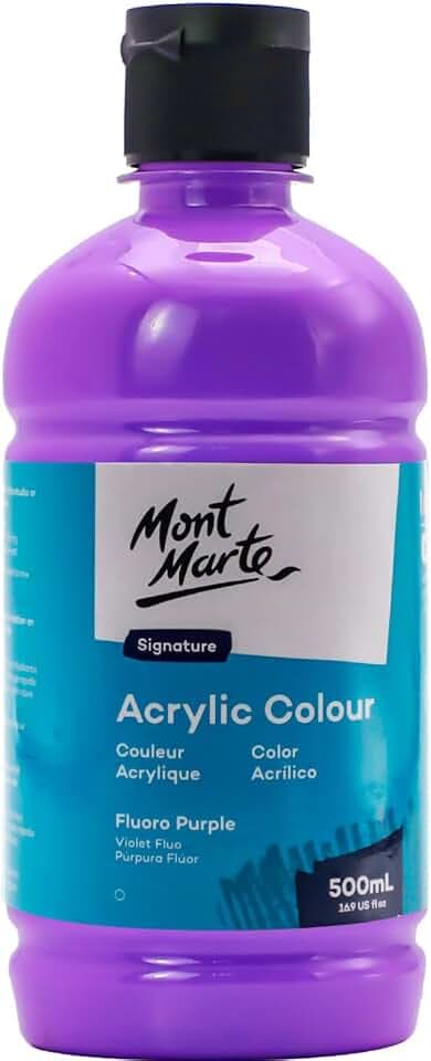 Mont Marte Signature Neonlila Acrylfarbe, 500 ml, seidenmatt, geeignet für Leinwand, Holz, Stoff, Leder, Pappe, Papier, MDF und Handwerk