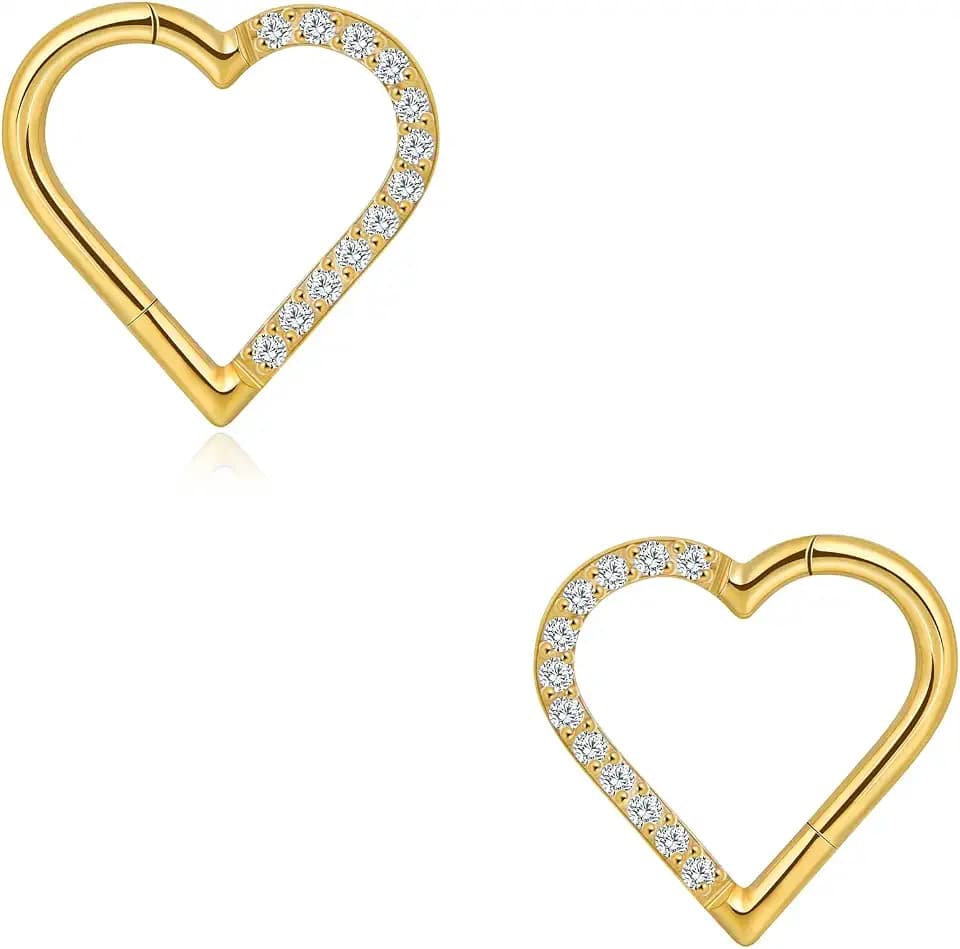 2 Stück Herz Daith Piercing G23 Titan + CZ 16G Nasenpiercing Ohrringe