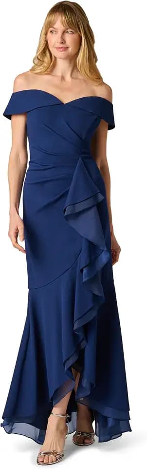 Adrianna Papell Crepe Off Shoulder Gown