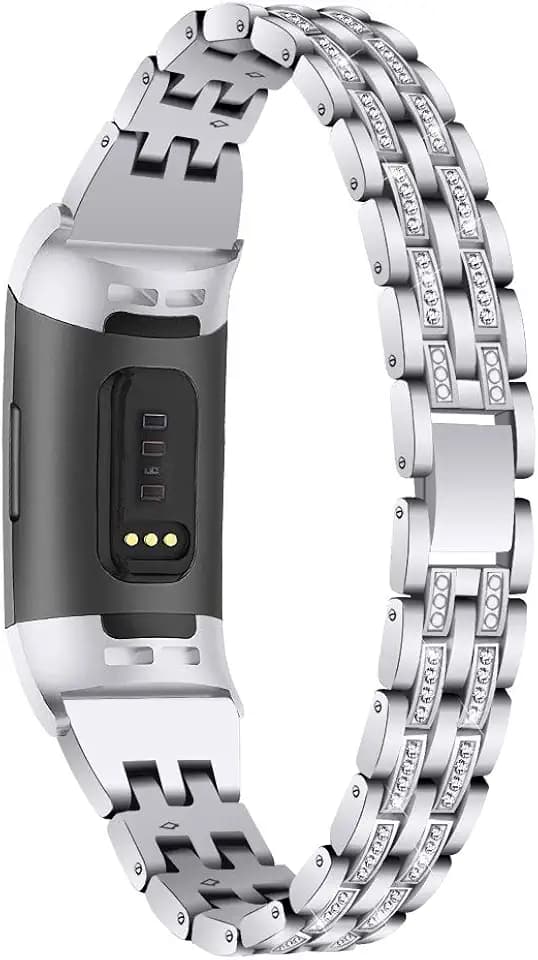 Chic Bling Bands Compatible with Fitbit Charge 4/Charge 3/Charge 3 SE Fitness Tracker,Rhinestone Dressy Bracelet Stainless Steel Metal Replacement Strap for Wristbands Jewelry Strap Women