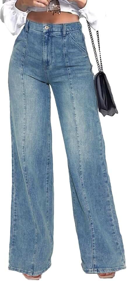Wide Leg Jeans for Women Stretchy Straight Baggy High Waisted Jeans