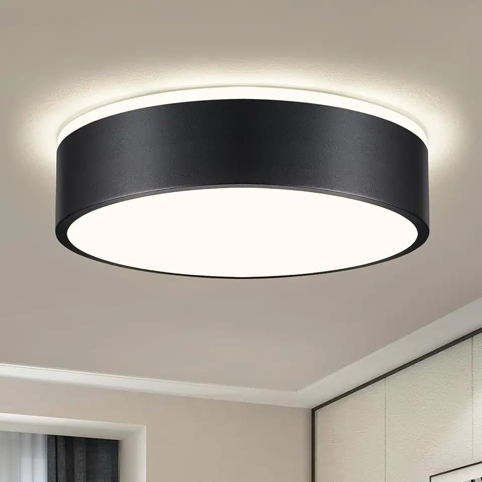 YURNYQ Dimmable LED Flush Mount Ceiling Light, Black, 11.8 in