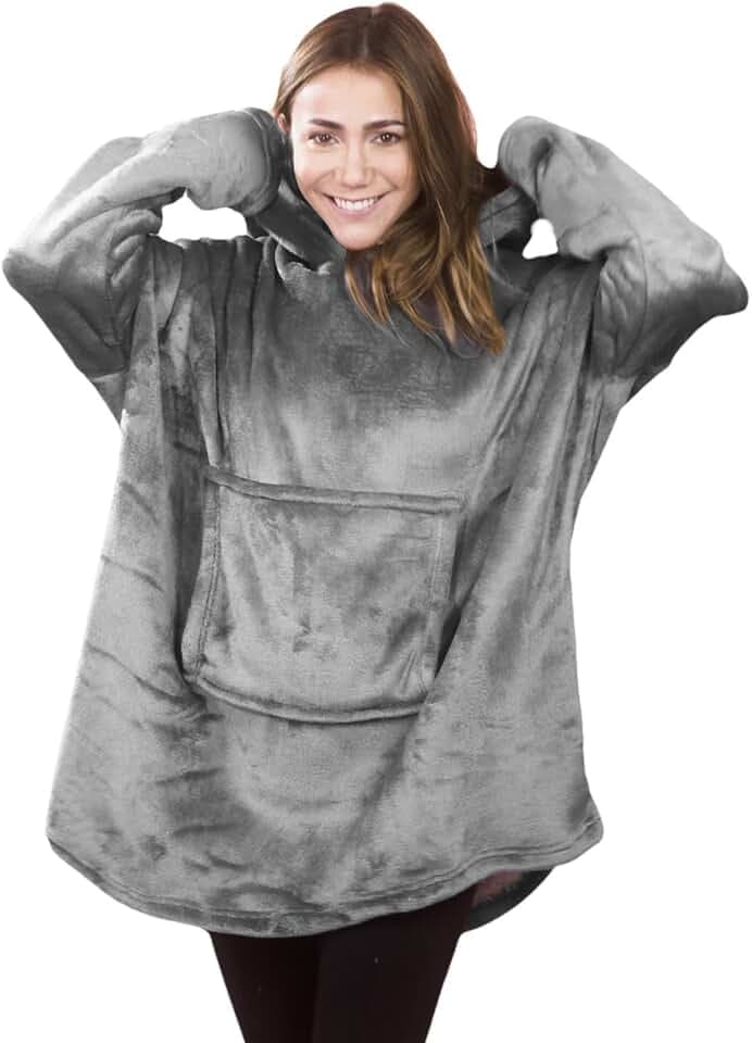 Plaid, Sweatshirt mit Kapuze, Bademantel aus Fleece, Übergröße, Sweatshirt, Original-Decke, Riesen-Sweatshirt, super weich und bequem, für Männer, Frauen, Jugendliche, Grau, 40, grau, One size