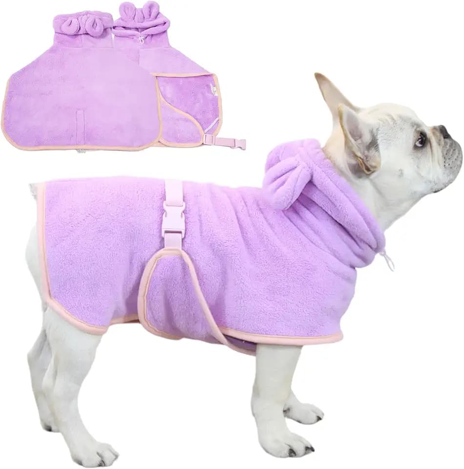 Haustier-Bademantel für Hunde und Katzen, saugfähig, schnell trocknend, niedliches Hunde-Badetuch, Kapuzenmantel, Verstellbarer Kragen und Bauchgurt für Pool, Strand