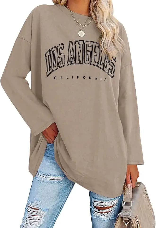 Ebifin Damen T Shirt Rundhals Oversize Vintage Oberteile