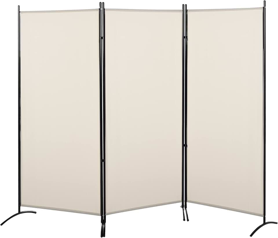 HOMCOM Paravent 3 Paneele ABM. 2,53L x 0,5l x 1,82H m Seitenmarkise Sichtschutz Paravent auf Metall-Trennfuß Polyester mit hoher Dichte Beige