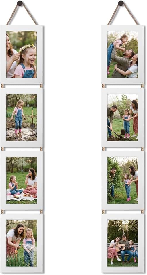 QUTREY 4x6 Collage Picture Frame White Set of 2, 8 Openings Hanging Picture Frames for Vertical 4 by 6 inch Pictures for Wall Decor