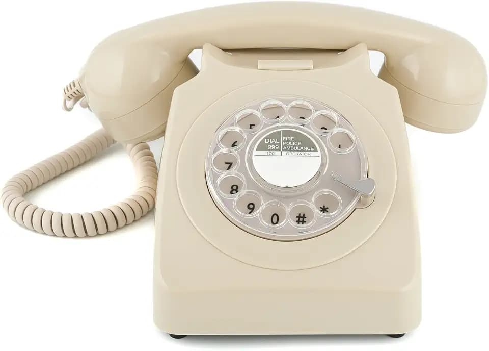GPO 746 Rotary 1970s-style Retro Landline Phone - Curly Cord, Authentic Bell Ring