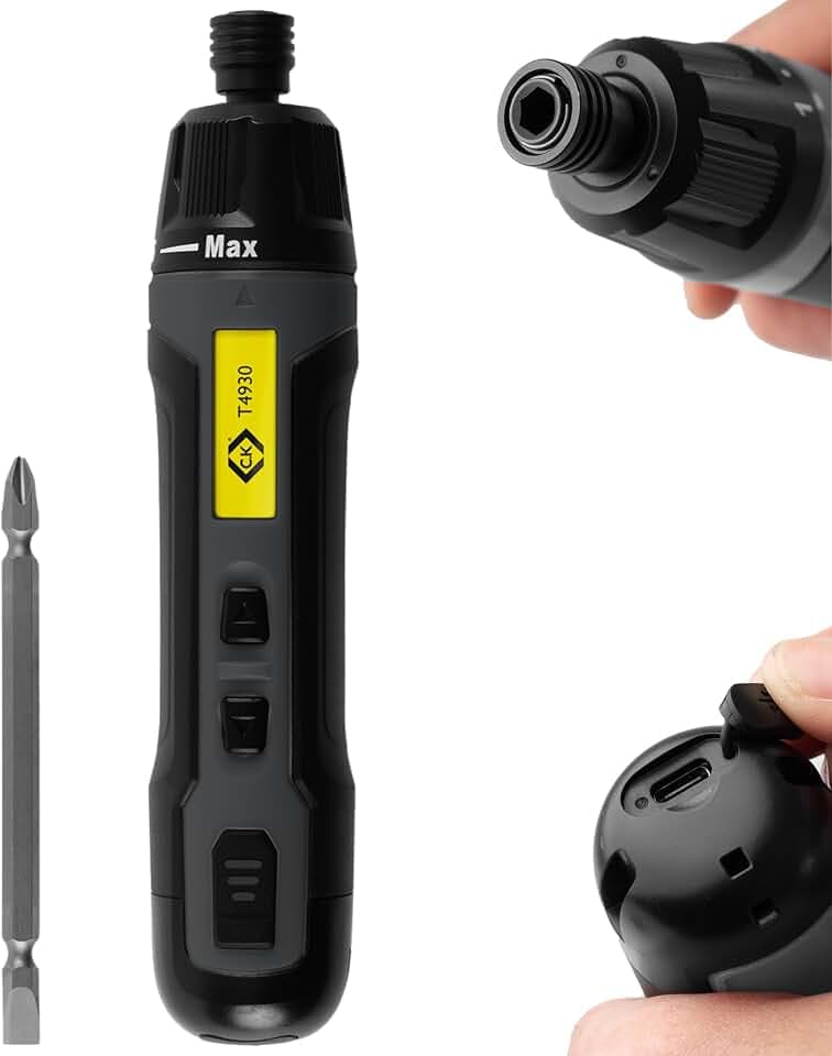 C.K Tools Elektrischer Schraubendreher, Leistungsstarkes Drehmoment, 3.6v USB-C, Akkuschrauber Elektro, Schraubenzieher Elektrisch, Akku Schrauber Elektriker mit PZ2 SL4 Bit, Stabschrauber CK T4930