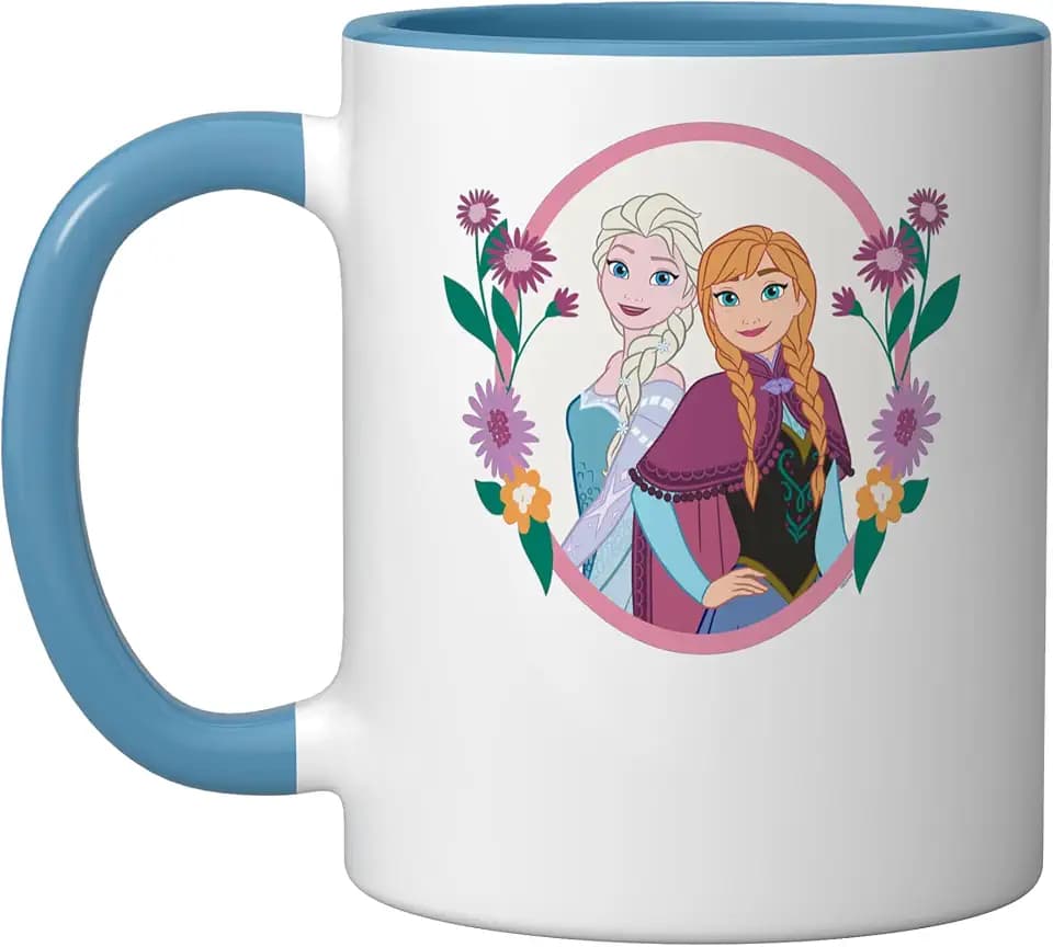 Disney Princess Frozen Elsa and Anna Easter Spring Flowers Ceramic Mug, Blue/White, 11oz