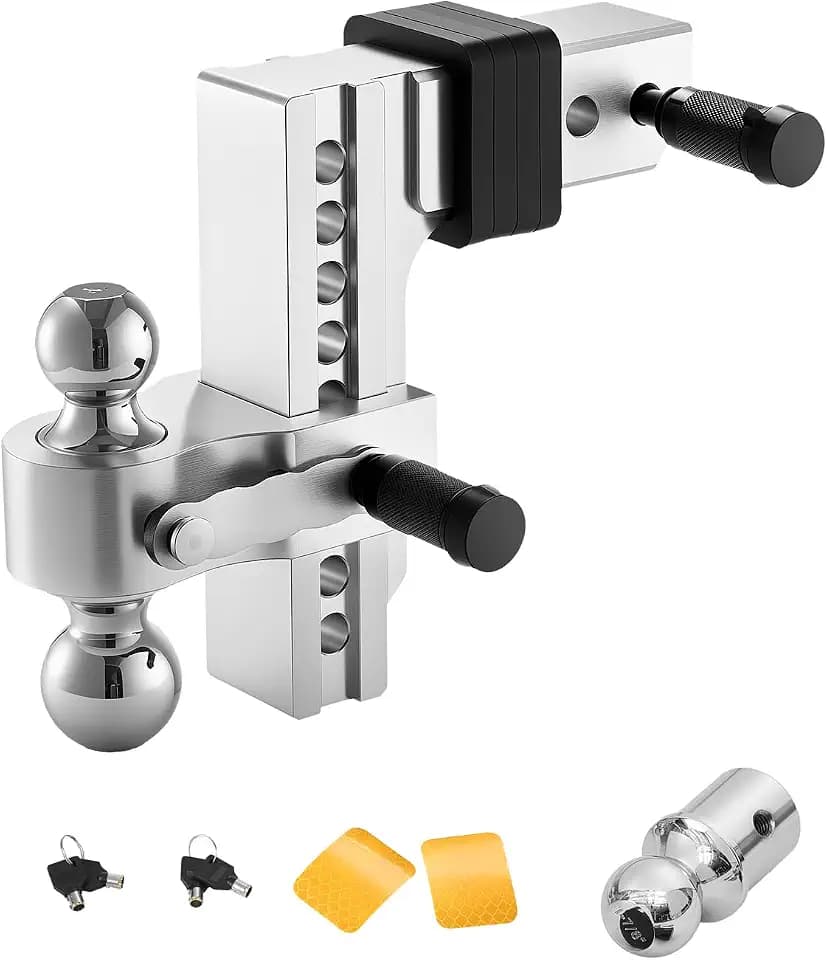 VEVOR Adjustable Trailer Hitch, 8-Inch Drop Hitch, Tri-Ball Mount for 2.5-Inch Hitch Receiver, Trailer Ball Size 1-7/8", 2" & 2-5/16", Max 18500 lbs Ball Hitch, Towing Hitch for RVs, ATVs, and Trucks