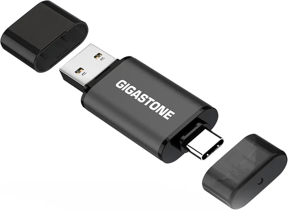 GIGASTONE 128GB Dual USB Flash Drive, USB 3.2 Gen 1, 2-in-1 USB C+A, Speed Up to 100MB/s, Head Cap Design Thumb Drive, Plug & Play for Smartphone/PC/Mac/TV/Car Audio, USB 2.0/3.0/3.1 Compatible
