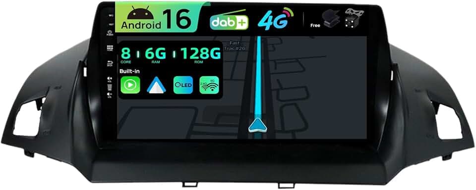 Eingebaut 4G LTE & DAB | Android 15 Autoradio Navi für Ford Kuga (2013-2018)| 6G+128G | Carplay Android Auto | Kamera + MIC | Lenkradsteuerung | Dual Band WiFi | QLED 9 Zoll | 8-Core 2 Din