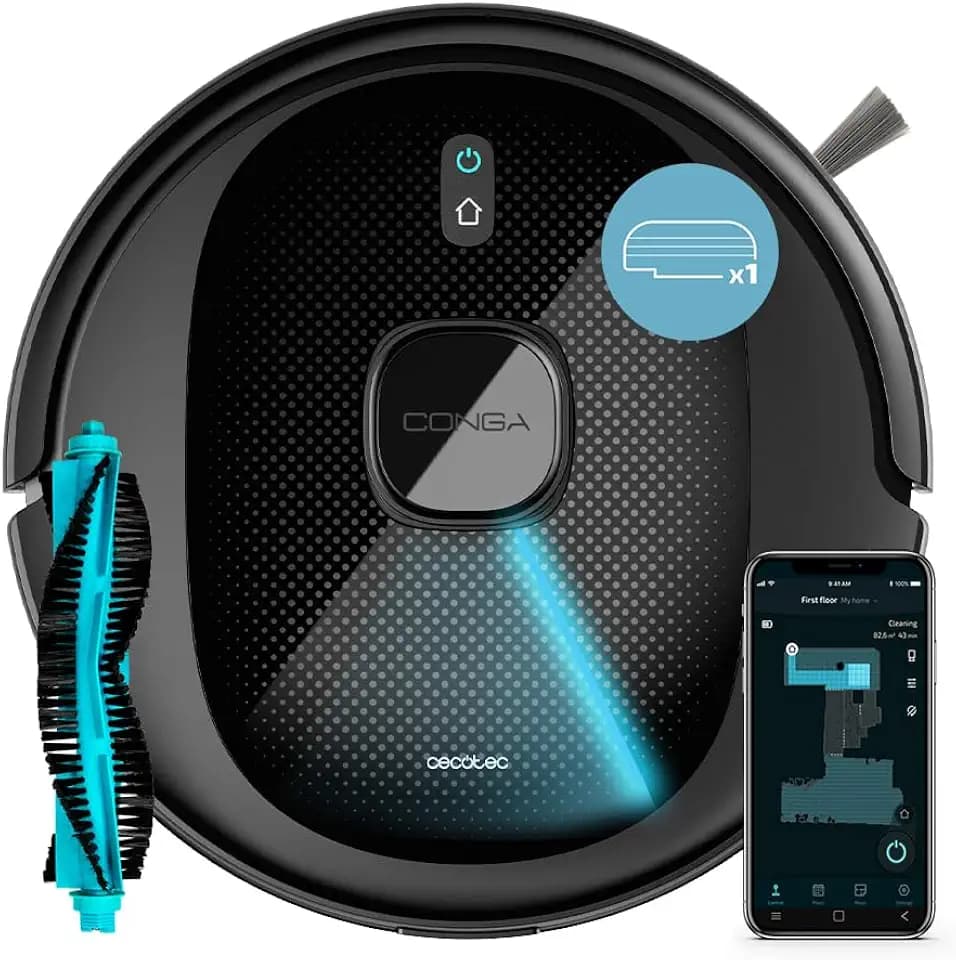 Cecotec Conga 7490 Immortal Genesis Roboterstaubsauger und Bodenwischer, Lasernavigation, 2600 Pa, Autonomie 120 Mins, multifunktionale Zentralbürste, Wischmopp und Seitenbürste, App
