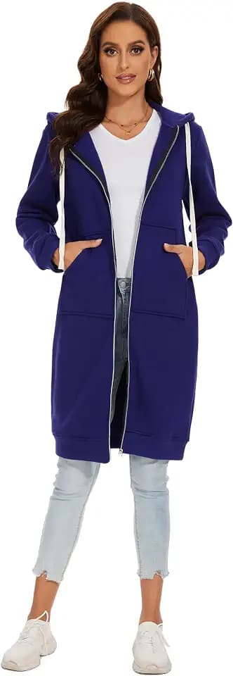Damen Herbst Winter Outing Stil Frauen Warm Reißverschluss Öffnen Clubbing Dating Elegante Hoodies Sweatshirt Langen Mantel Jacke Tops Outwear Hoodie Outwear Kapuzenpullover