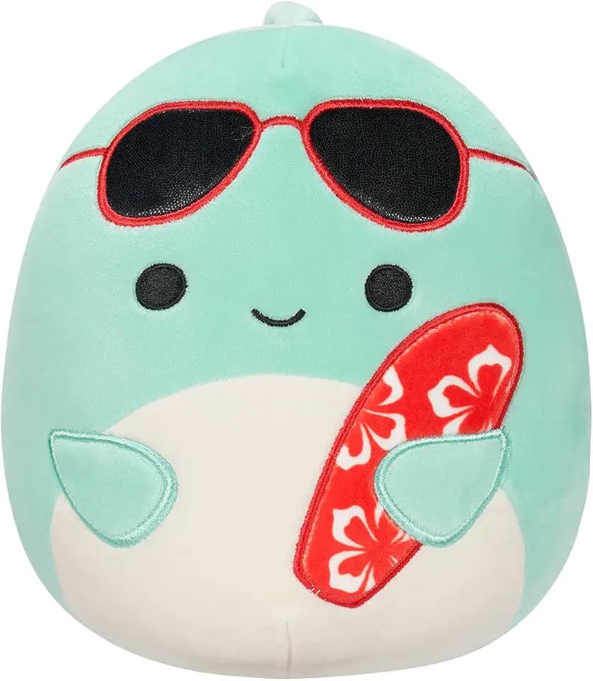 Squishmallows 7.5" Perry Teal Dolphin Plush Toy with Sunglasses and Surfboard