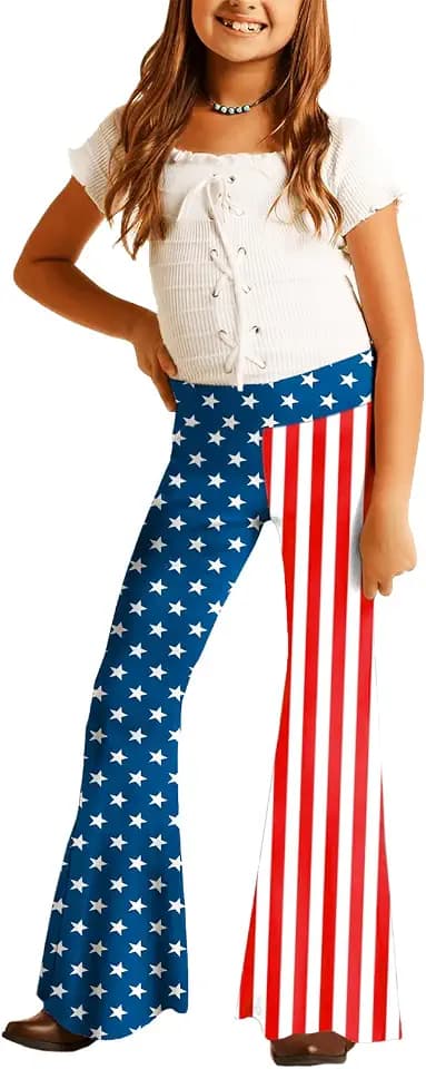 Deerose Girls Halloween Hippie Bell Bottom Pants High Waist Flare Pants 5-14 Years