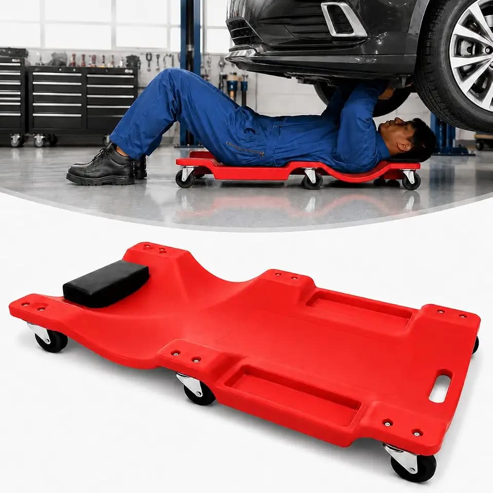 Mechanic Creeper, Low Profile Garage Creeper with Padded Headrest, 6 Swivel Casters, Built-in Tool Trays and Carry Handle, 40 Inch Automotive Creeper for Car Repair, Maintenance, Detailing