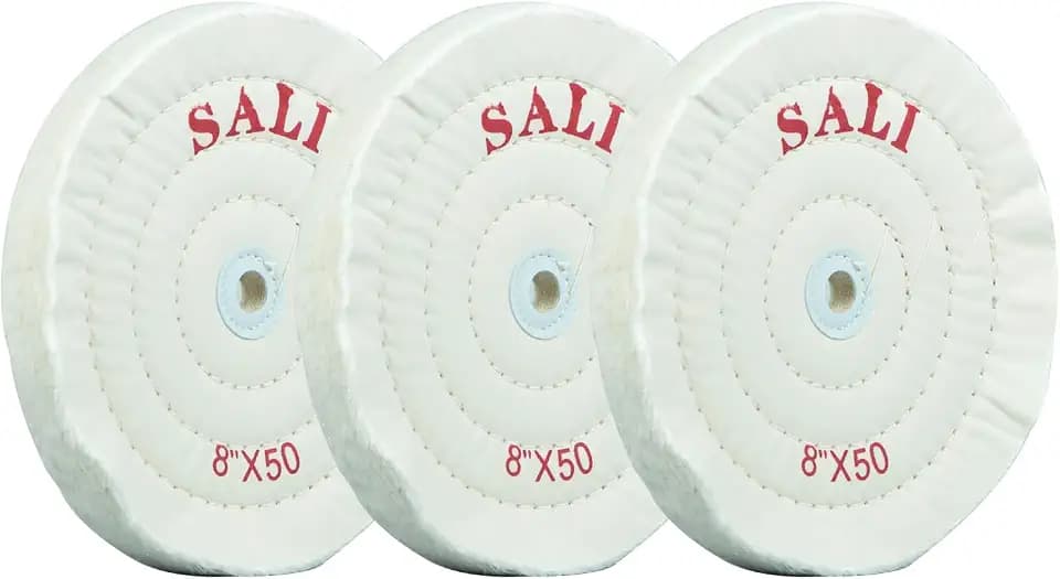 SALI 3 Pack Polishing Wheel for Bench Grinder Buffing Wheel 8 inch White Cotton (50 Ply) for Buffer Polisher Medium Polish Pad 5/8'' Arbor Hole