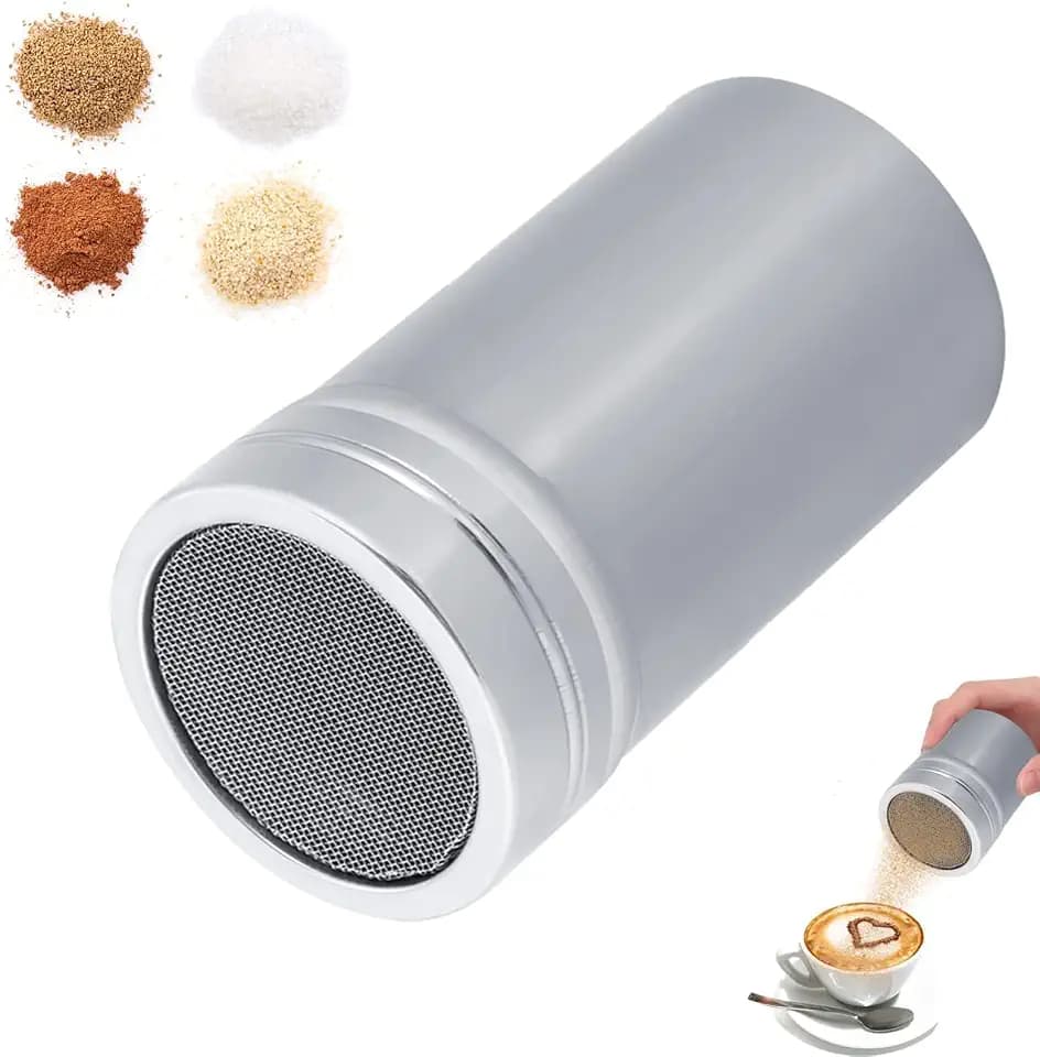Cyrank Puderzuckerstreuer, Zuckerstreuer, Edelstahl Streuer mit Deckel, Kakaostreuer für Cappuccino, Mehlstreuer, Schokostreuer für Schokolade, Puderzucker, Zucker, Salz, Kakao, Mehl, Kaffee(L)