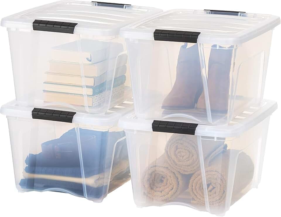 IRIS USA 4-Pack 32 Quart Storage Bins with Lids, Clear