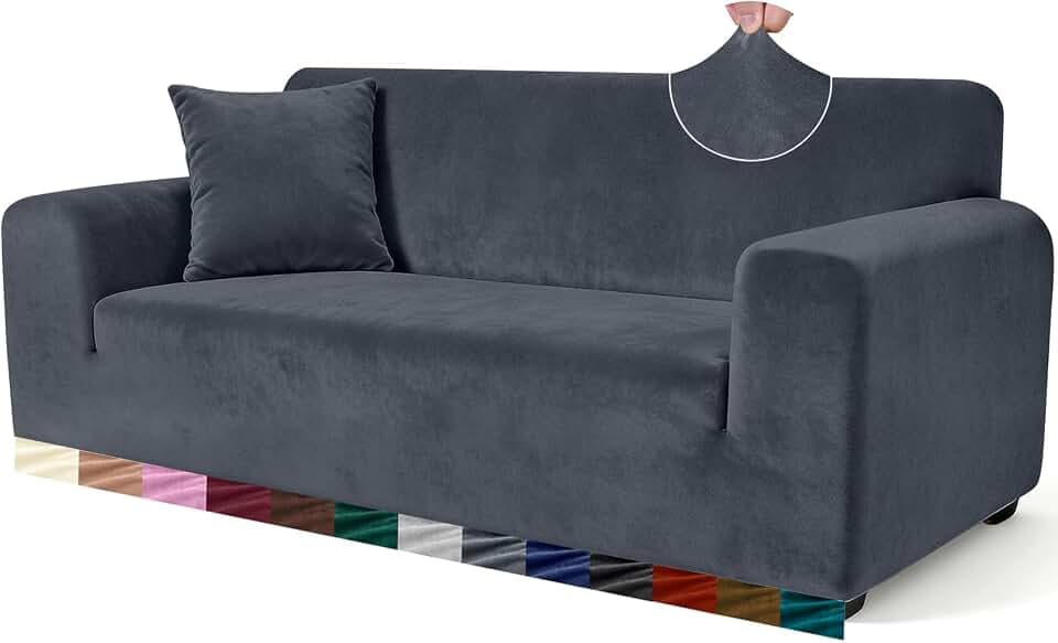 Yeahmart Stretch-Sofaüberzug für 1/2/3-Sitzer, einfarbig, Samt, leicht anzupassen, elastischer Stoff, Samt, grau, 1 Seater(90-140cm)
