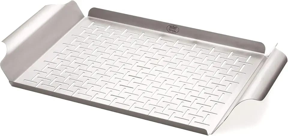 Weber Deluxe Grillpfanne (44 x 39cm) - Hitzebeständige & spülmaschinenfeste BBQ Grillpfanne aus Edelstahl, ideal zum Sautieren von Gemüse und Anbraten von Meeresfrüchten - Silber (6435)