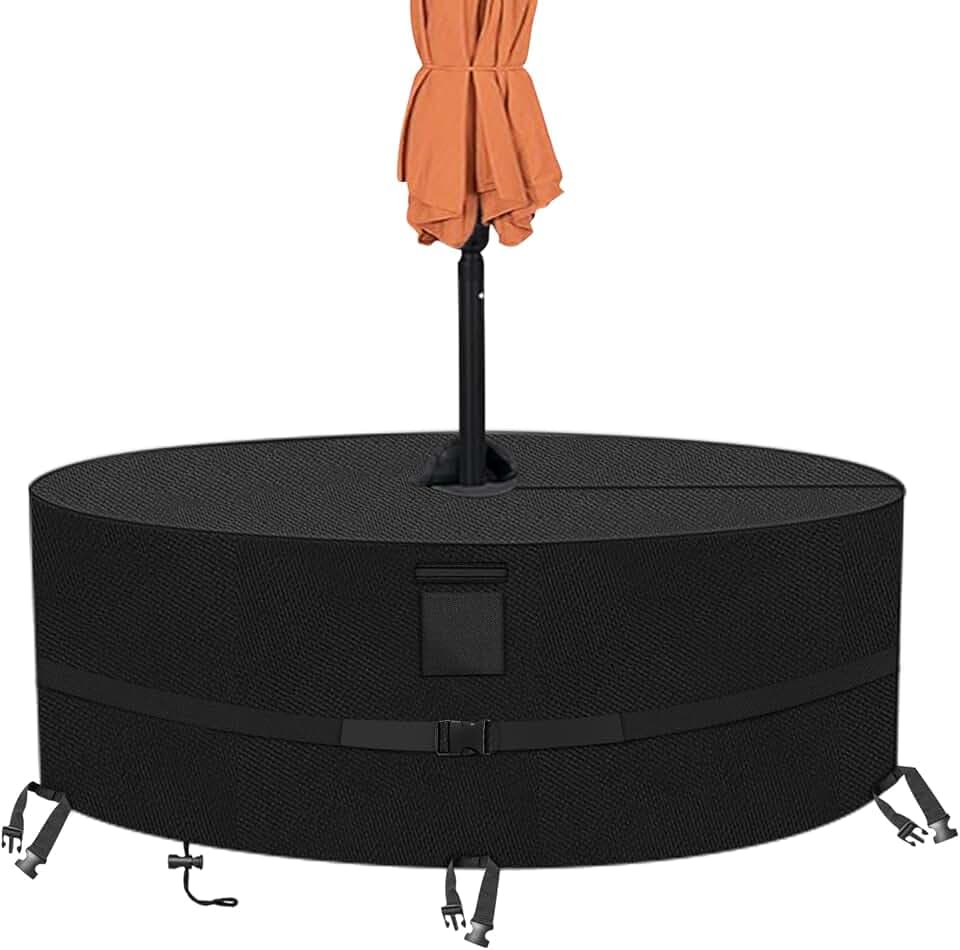 Kovshuiwe Round Patio Table Cover with Umbrella Hole - 60" Dia x 23.6" H