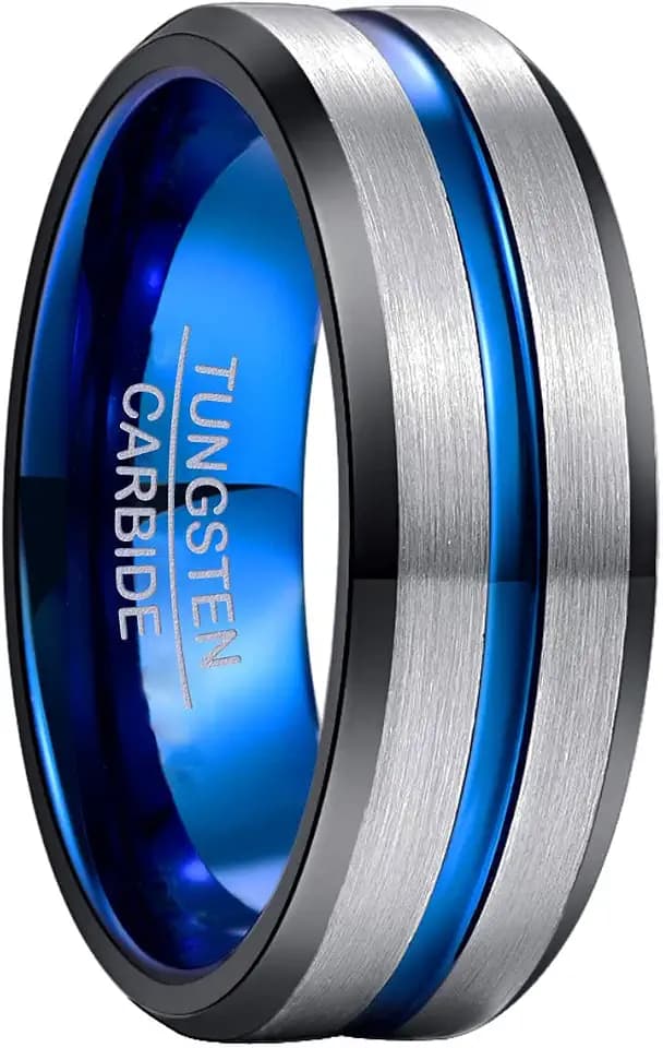 NUNCAD Ring Herren/Damen Wolframcarbid 4mm 6mm 8mm 10mm Men Fashion Schmuck Ehering Verlobungsringe Paar Freundschaftsring Schwarz Blau Gold Rosegold Größe 47 bis 80 (15-25.4)