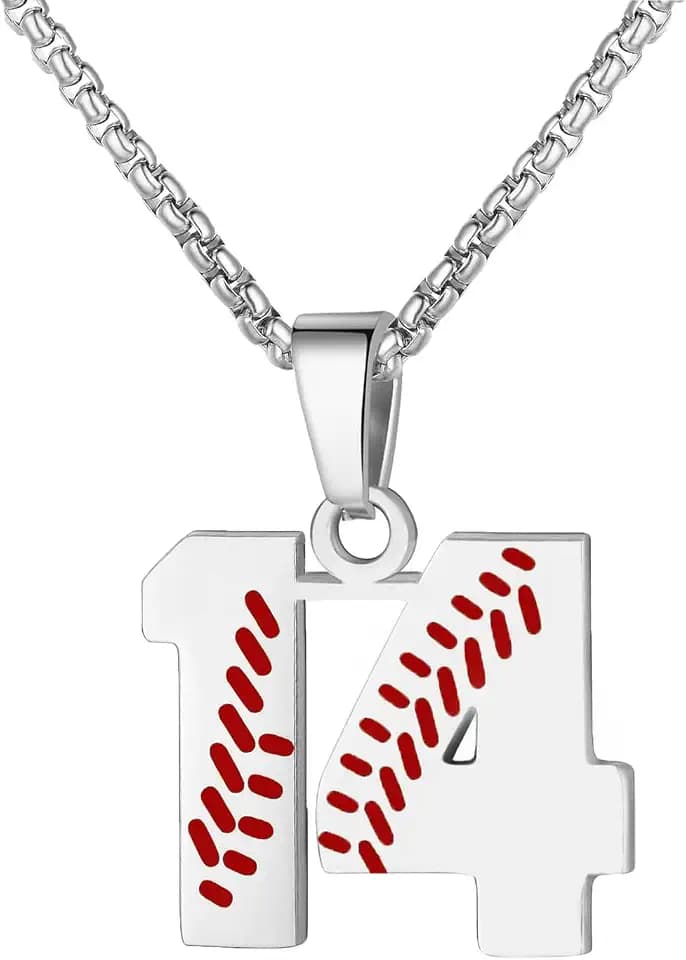 AIAINAGI Baseball Number Necklace - Stainless Steel Chain Pendant for Men Athletes 00-99 Jersey Number Gift