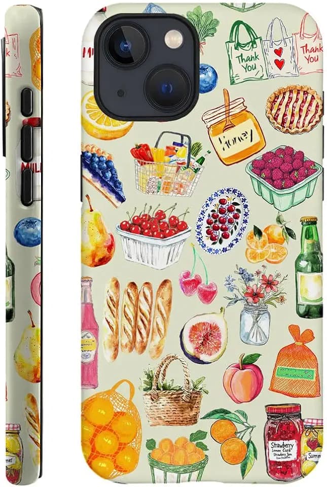 Case Compatible with iPhone 14,Hybrid 2-Layer Hard Shell,Shockproof Soft for Girl Women,Aesthetic Fruit Vegetables Watercolor