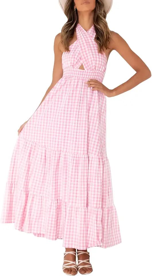 ZESICA Womens Summer Crossover Halte Sleeveless Maxi Dress