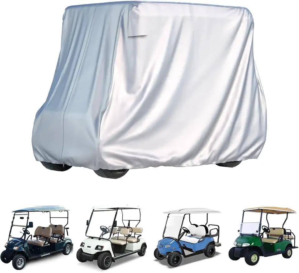BENVOL 2/4 Passenger Golf Cart Cover for Yamaha EZGO Club Car, 420T Waterproof Polyester with Silver Coating,Waterproof,Dustproof,Windproof,Sunproof，All-Weather Protection (Silver-95 * 48 * 73 in)