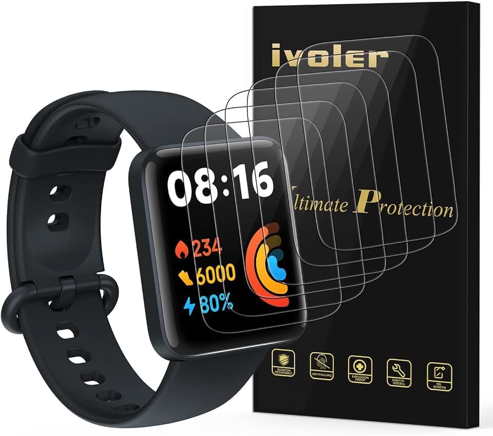 ivoler 6 Stück Schutzfolie Displayschutzfolie für Xiaomi Redmi Watch 2 Lite, 3D Vollständige Abdeckung [Wet Applied] [Anti-Kratz] [Blasenfrei] HD TPU Weich Folie