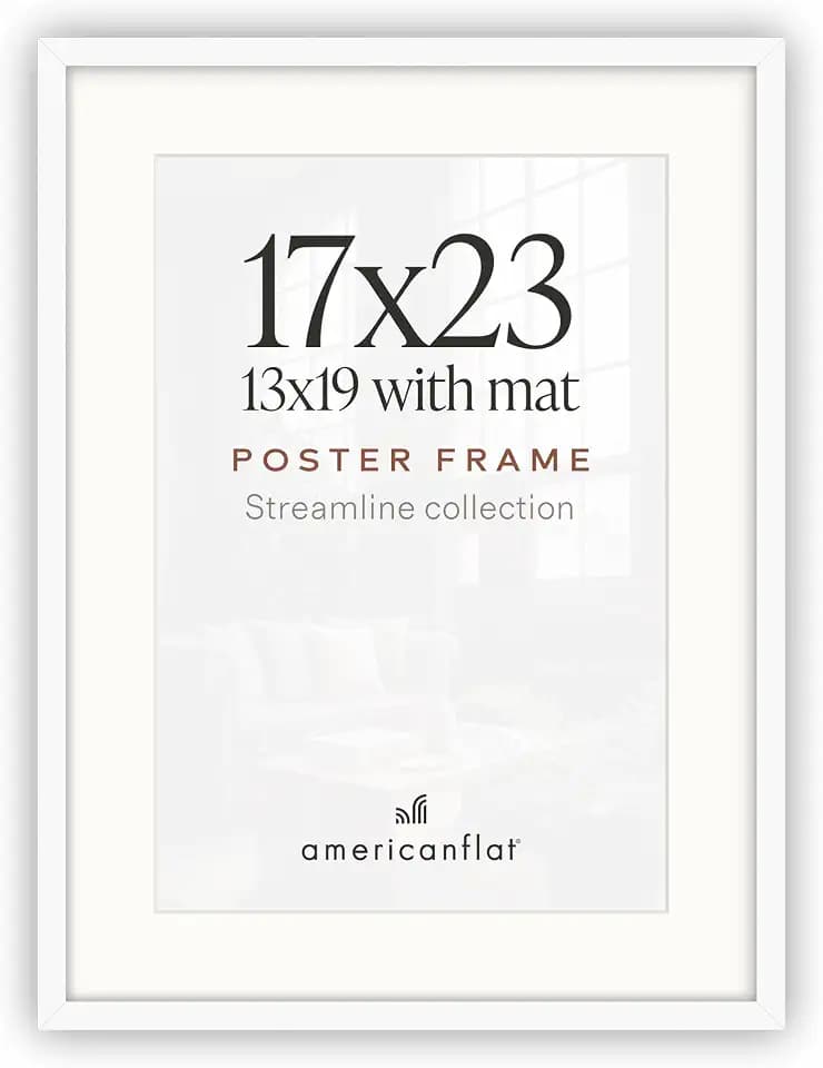 Americanflat 17x23 Poster Frame - Matted to 13x19 - Slim Molding - White