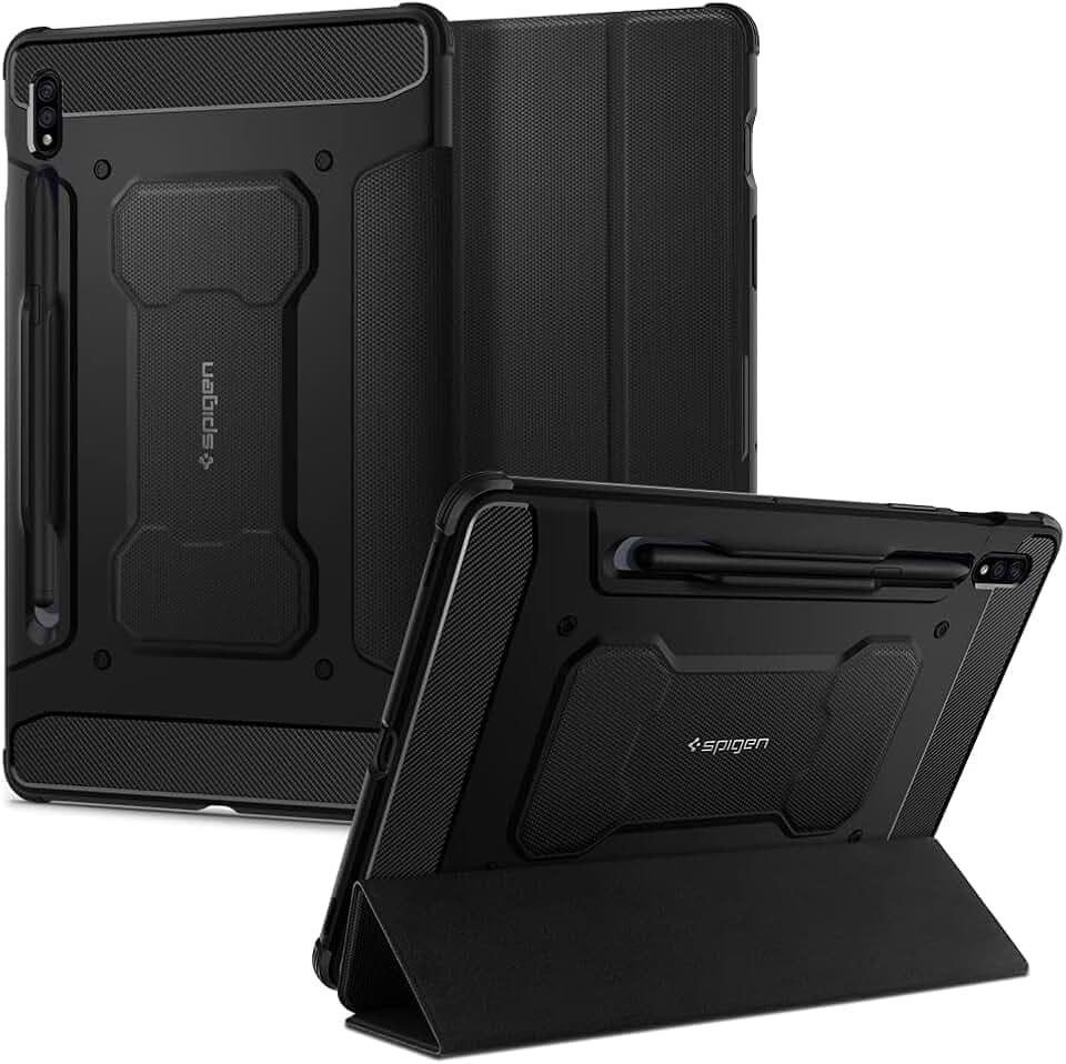 Spigen Rugged Armor Case for Galaxy Tab S8 (2022) / Tab S7 (2020) with Built-in S Pen Holder - Black