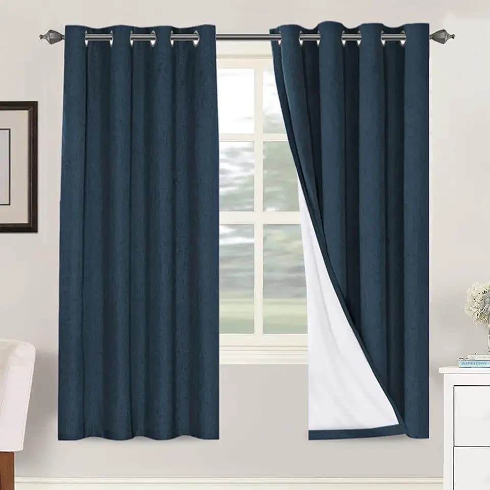 H.VERSAILTEX 100% Blackout Linen Curtains 72" L 2 Panels Navy