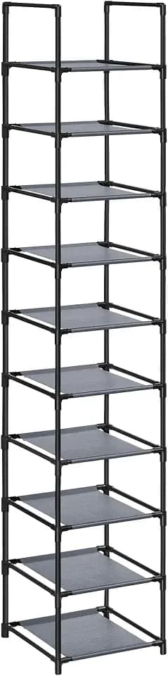 SONGMICS Schuhregal, 10 Ebenen, schmal, Metallgestell, 33 x 33 x 173 cm