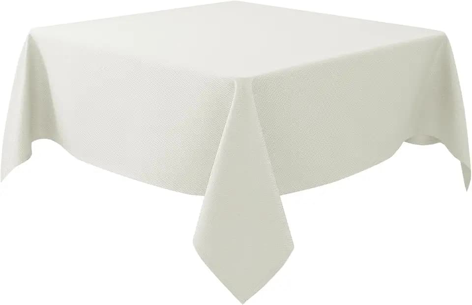 Textured Square Tablecloth-Fabric Spillproof Card Table Cloths-Ivory 54x54"