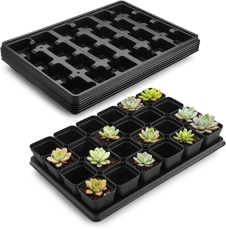 RooTrimmer 5 Pack 24 Cell Nursery Pots Trays with 2.8 inch (7CM) Square Nursery Pots 120pcs (Black), Plastic Seed Starter Tray with Drain Holes for Carrying and Holding Plant Pot(17"x11"x1.6")