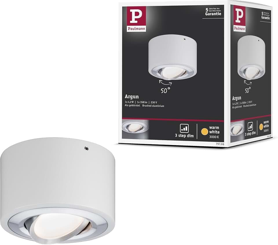 Paulmann 797.08 LED Deckenleuchte Argun 1-flammig 4,8W Weiß matt/Alu gebürstet